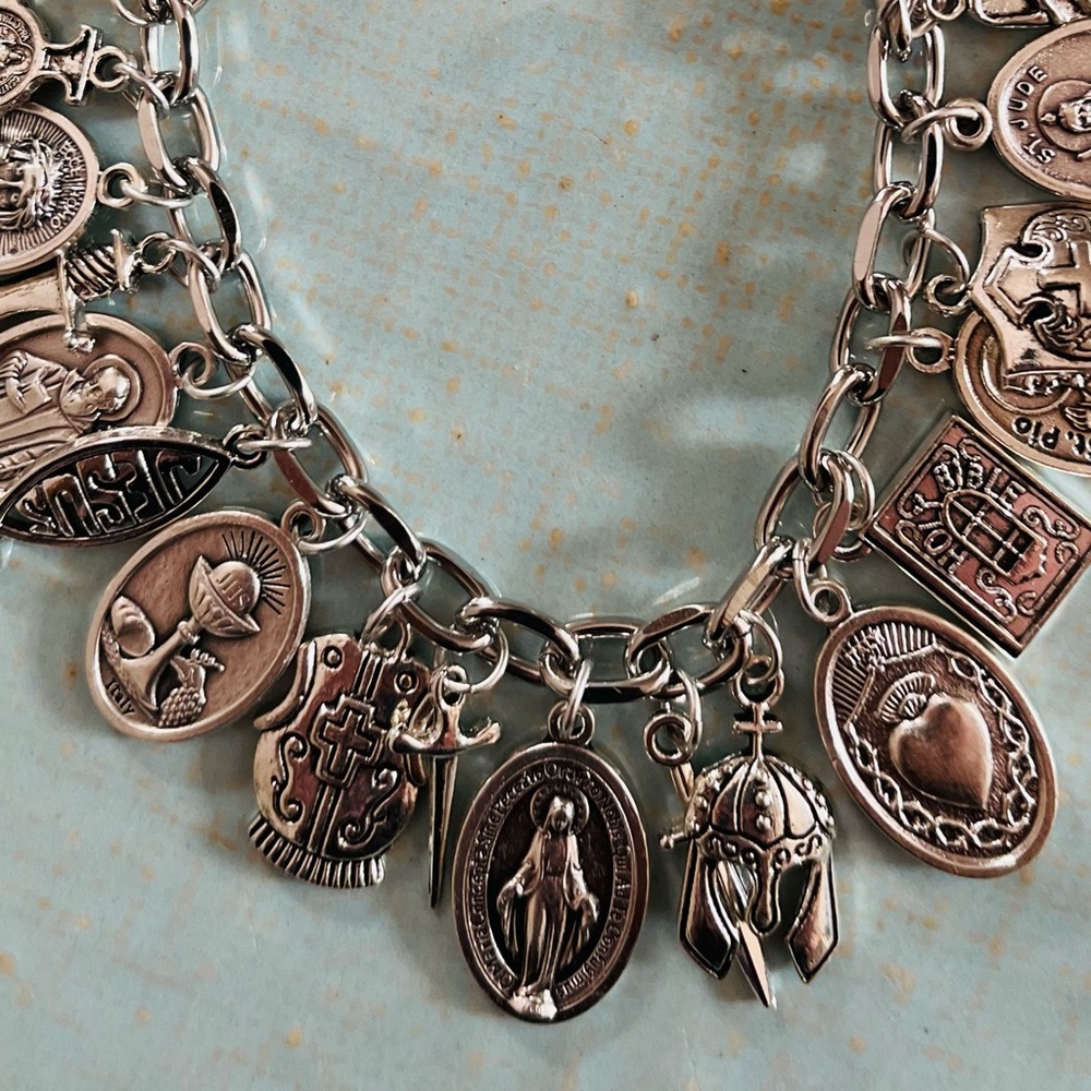 Charm Bracelet Armor of God, Saints Medals, Cross Charms/Catholic - Picture 3 of 12